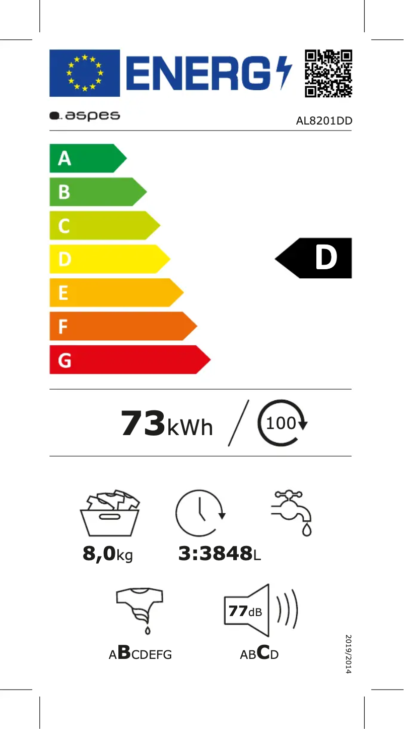 Page n°1 - Label énergétique Aspes AL8201DD