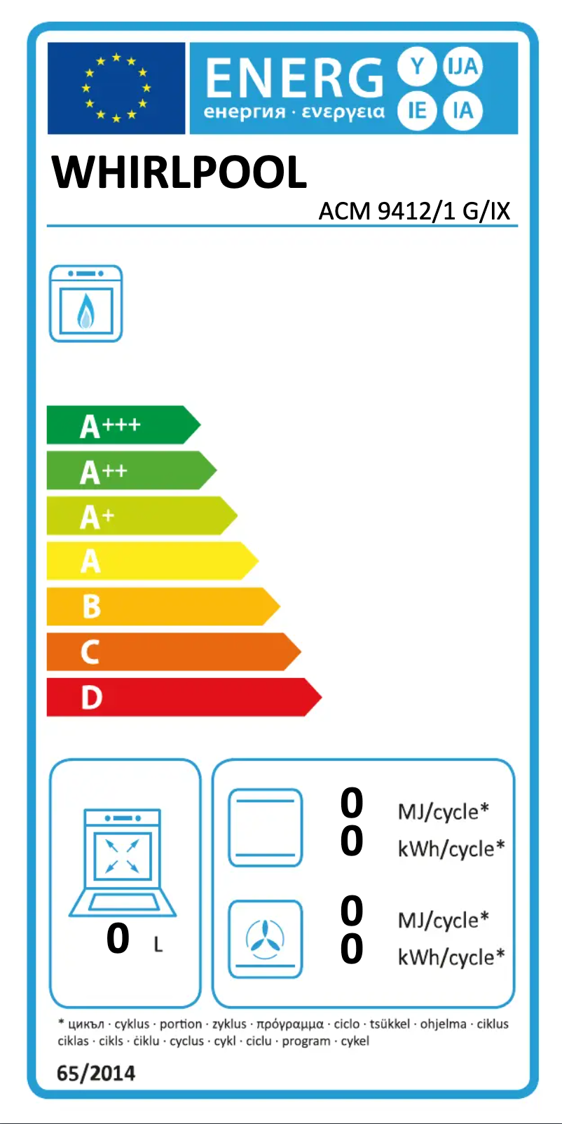 Page 1 de la notice Label énergétique Whirlpool ACM 9412/1 G/IX