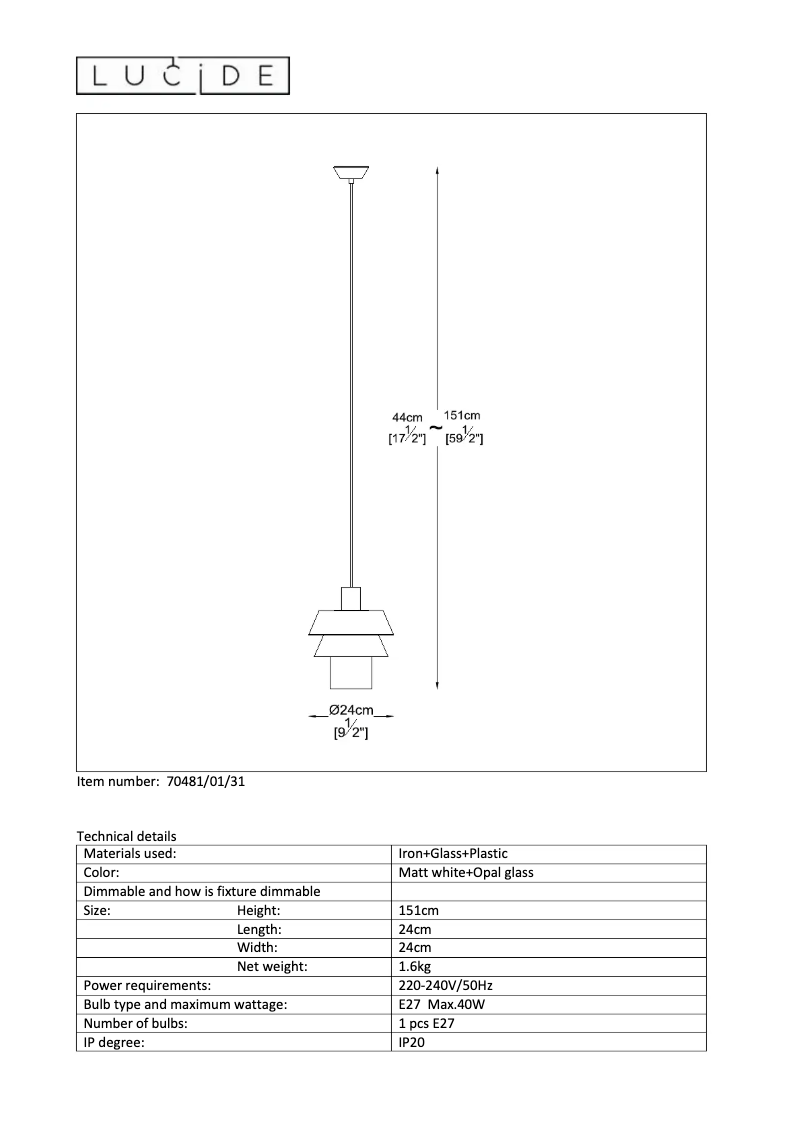 Page n°1 - Manuel utilisateur Lucide Jaden 70481/01/31