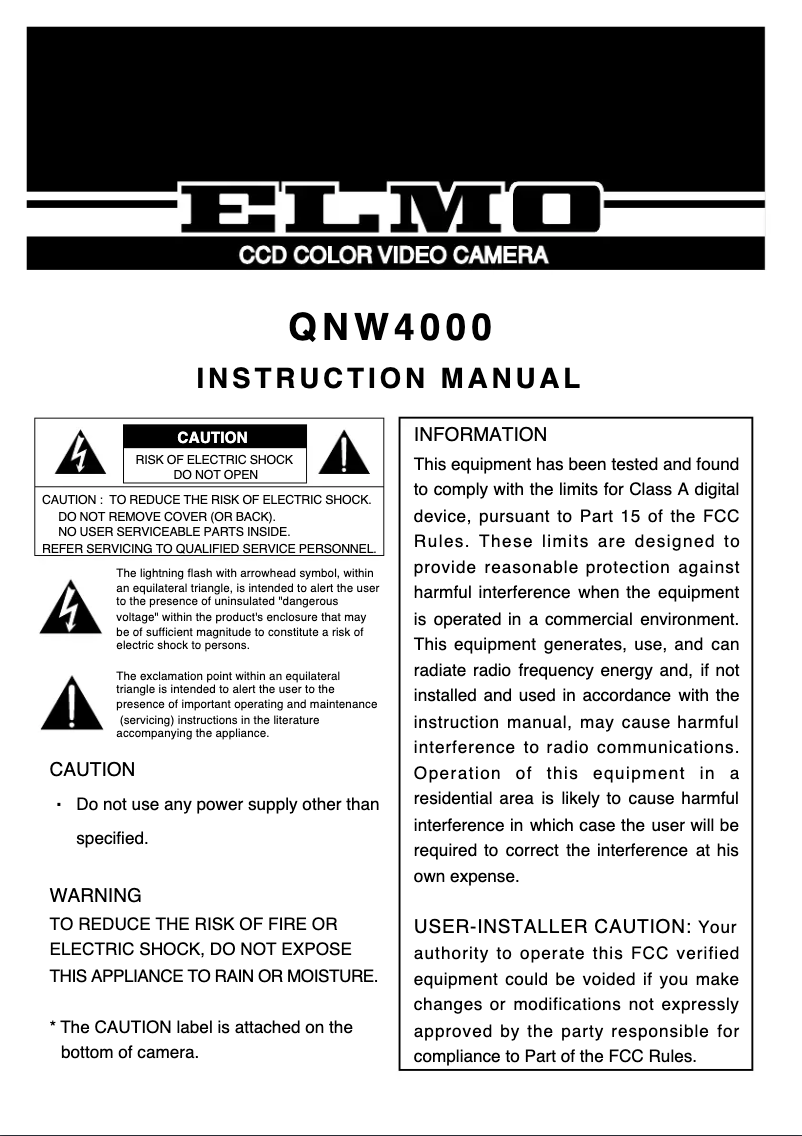 Page n°1 - Manuel utilisateur Elmo QNW4000