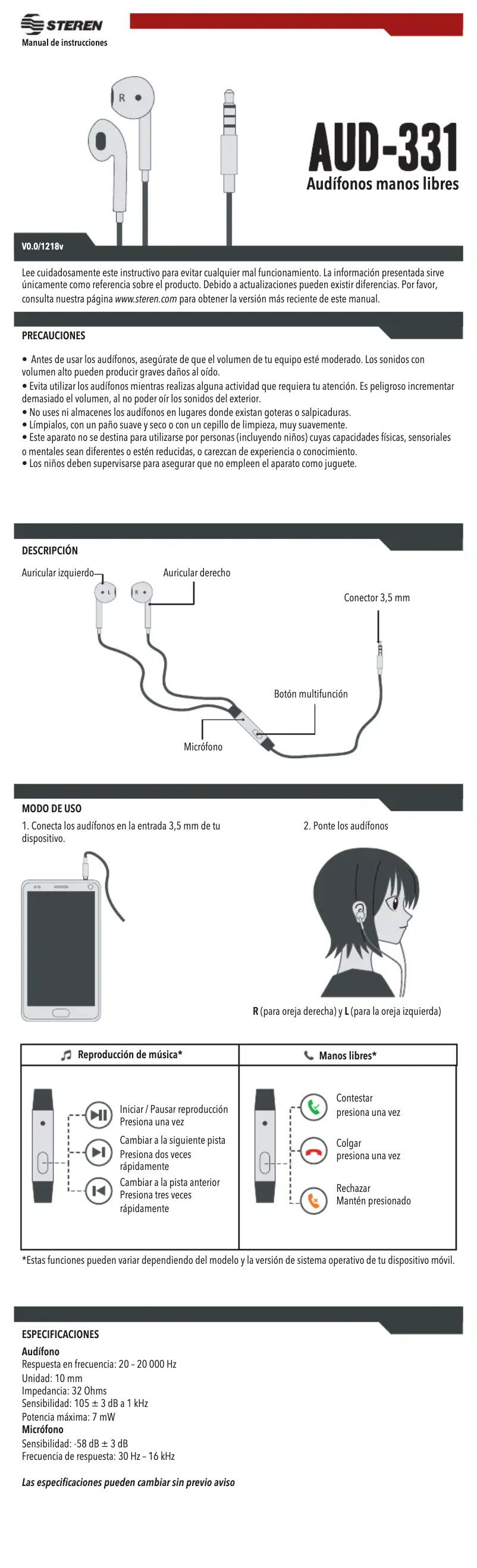 Page n°1 - Manuel utilisateur Steren AUD-331