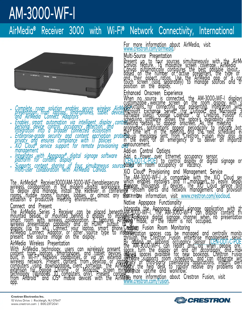 Página 1 del manual Ficha técnica Crestron AM-3000-WF-I