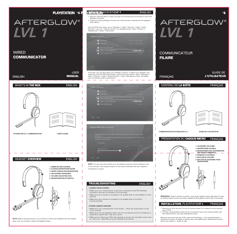 Page n°1 - Manuel utilisateur PDP Afterglow LVL 1