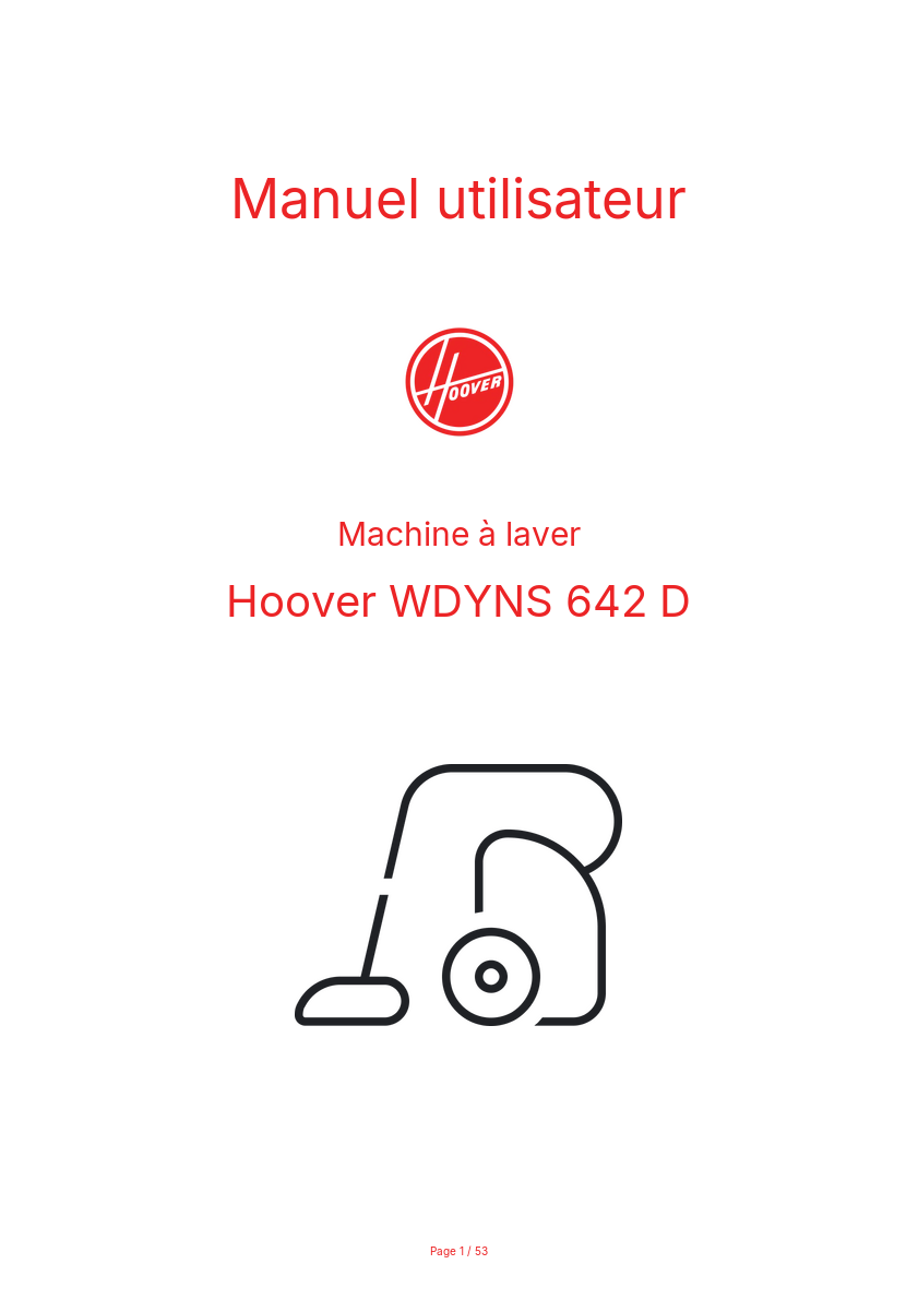 Page n°1 - Manuel utilisateur Hoover WDYNS 642 D