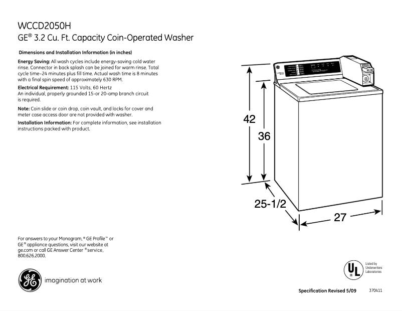 Page n°1 - Manuel utilisateur GE WCCD2050HWC