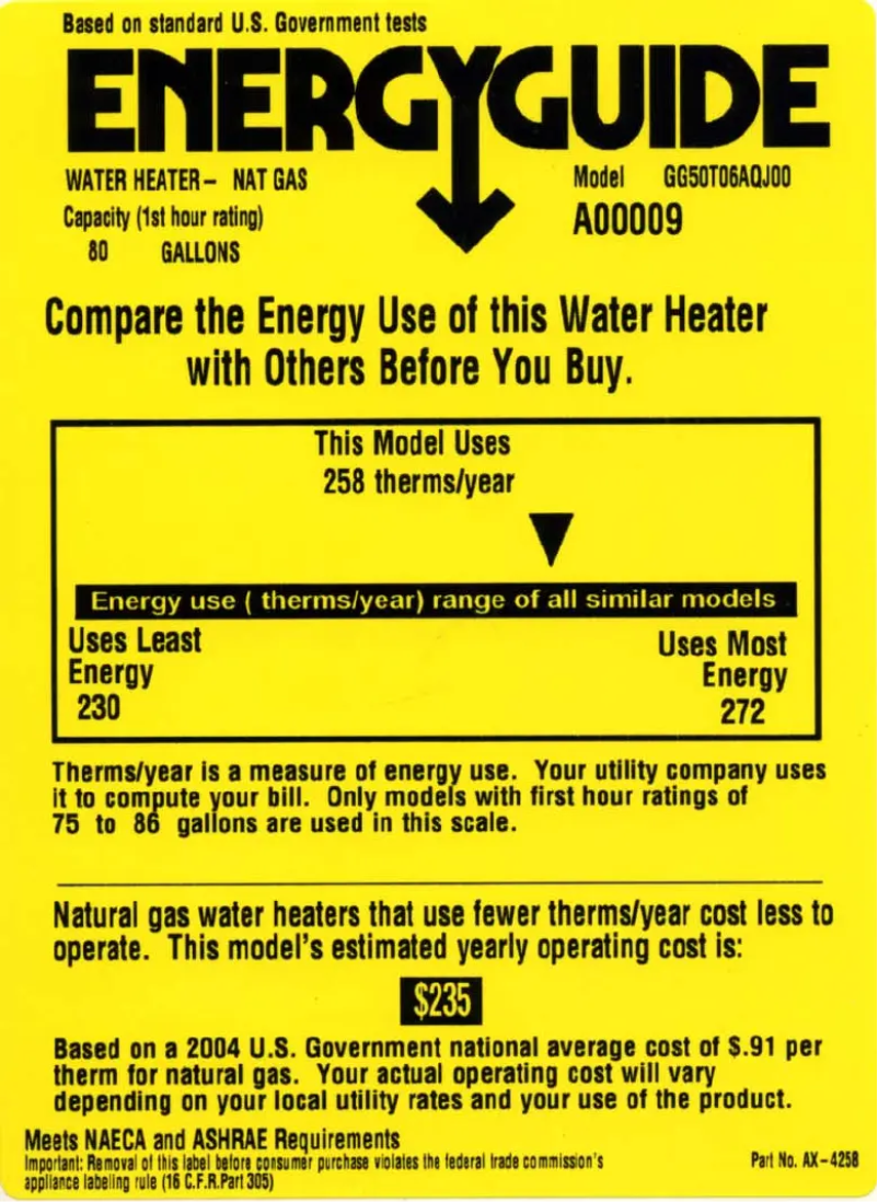 Page n°1 - Label énergétique GE GG50T06AQJ00