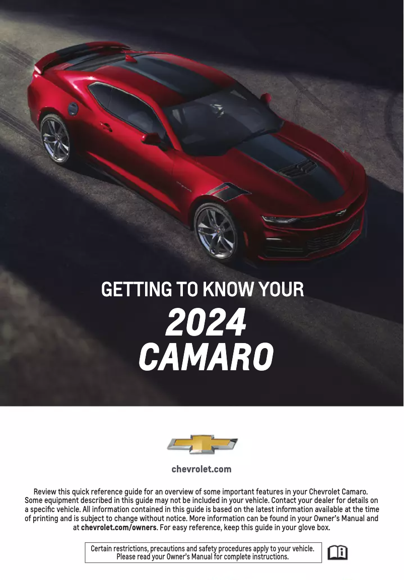 Page 1 de la notice Guide de démarrage rapide Chevrolet Camaro (2024)
