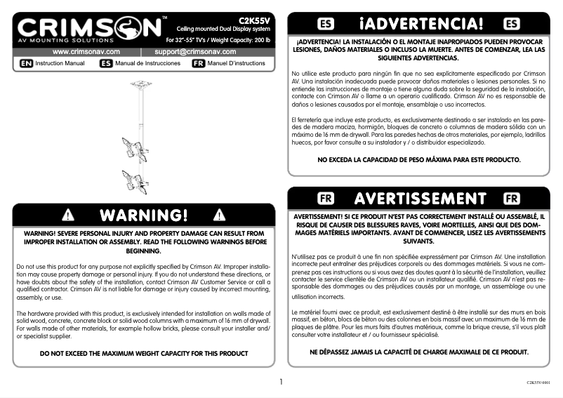 Page 1 de la notice Manuel utilisateur Crimson C2K55DV