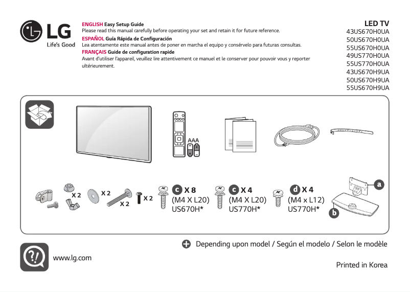 Image de la première page du manuel de l'appareil 43US670H