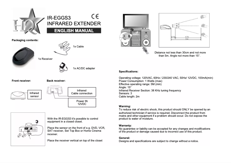 Page 1 de la notice Manuel utilisateur HQ IR-EGGS3