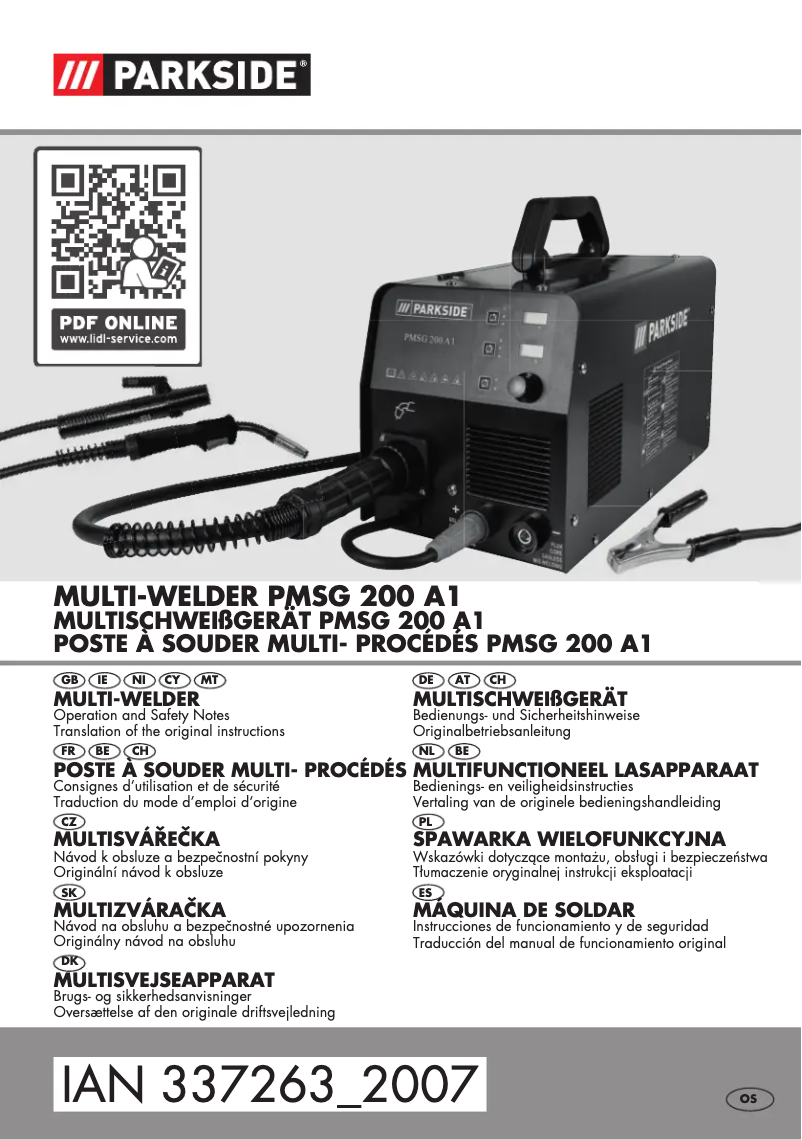 Page n°1 - Manuel utilisateur Parkside PMSG 200 A1