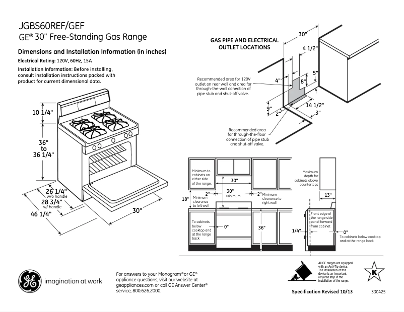 Page n°1 - Fiche technique GE JGBS60FSA