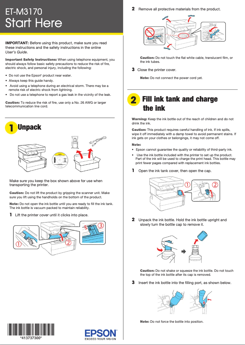 Page 1 de la notice Guide de démarrage rapide Epson EcoTank ET-M3170