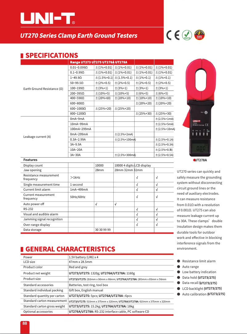 Page n°1 - Manuel utilisateur Uni-T UT278A