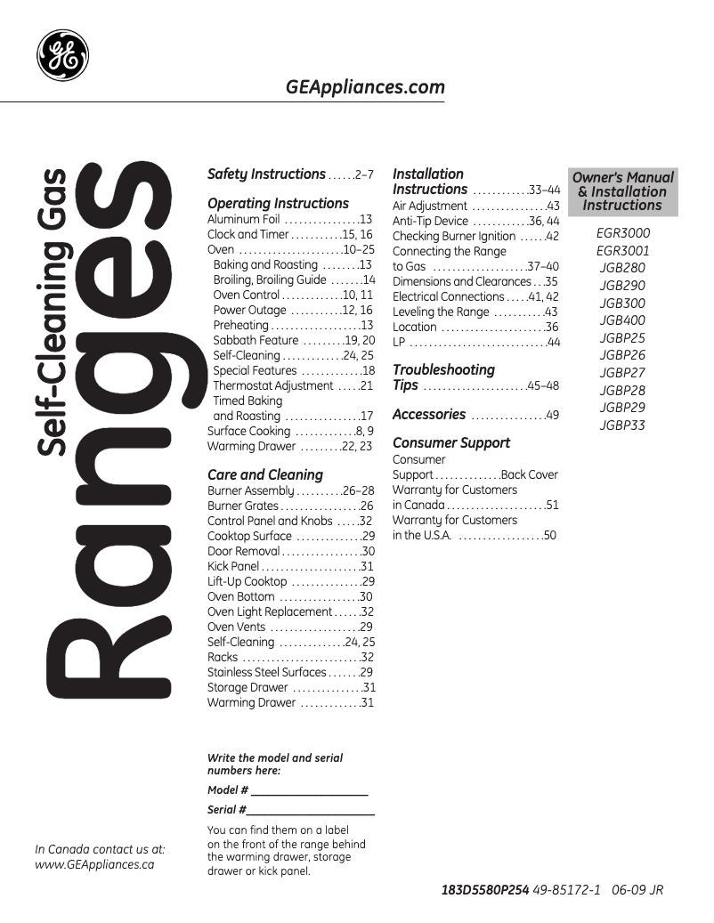 Page n°1 - Manuel utilisateur GE EGR3000EDWW