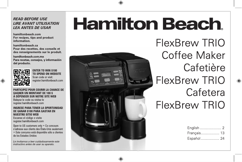 Page 1 de la notice Manuel utilisateur Hamilton Beach FlexBrew Trio 49904