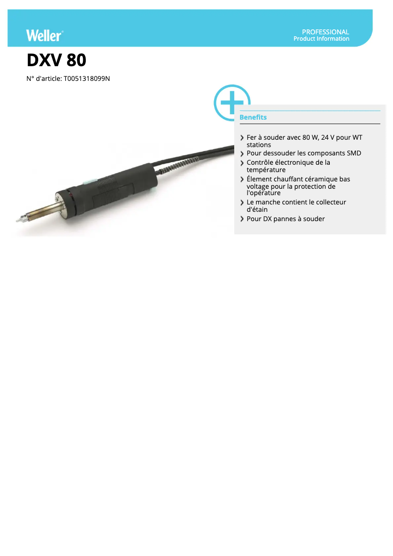 Page 1 de la notice Fiche technique Weller DXV 80