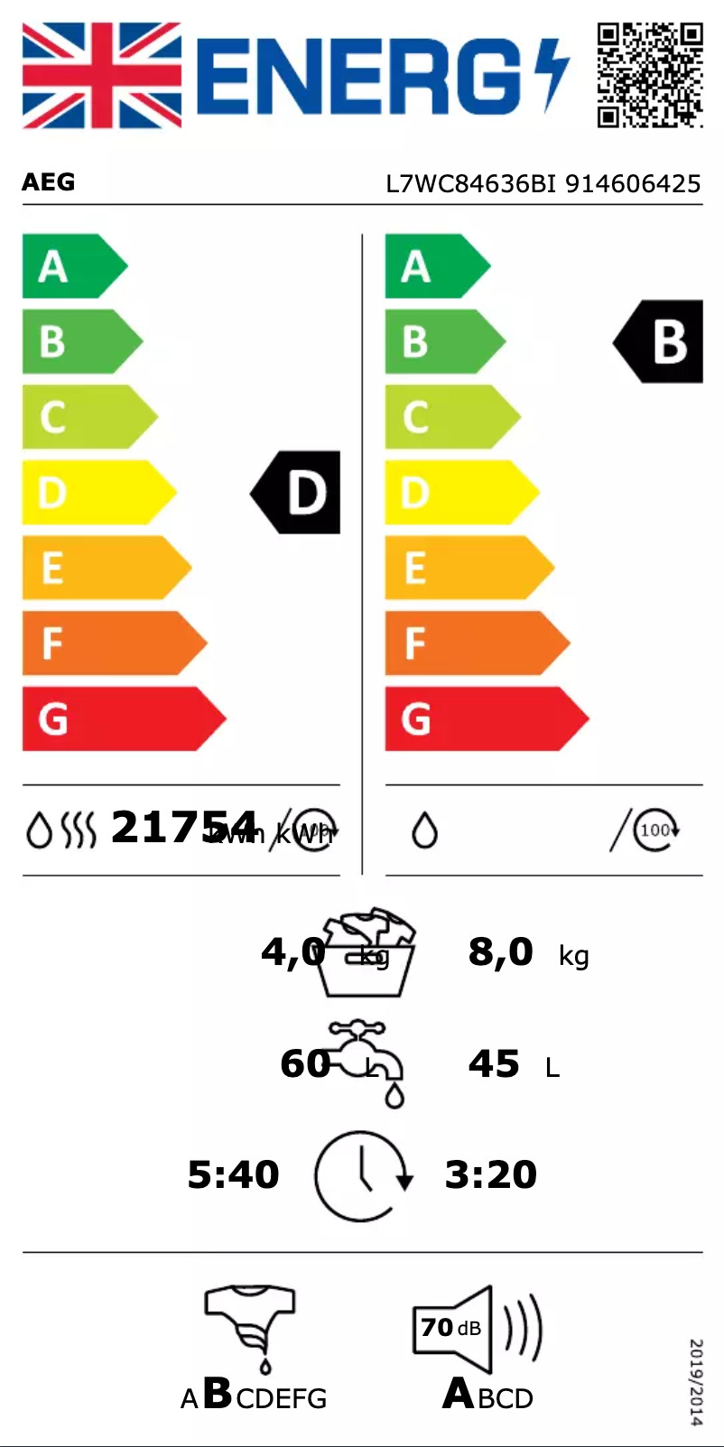 Page n°1 - Label énergétique AEG L7WC84636BI