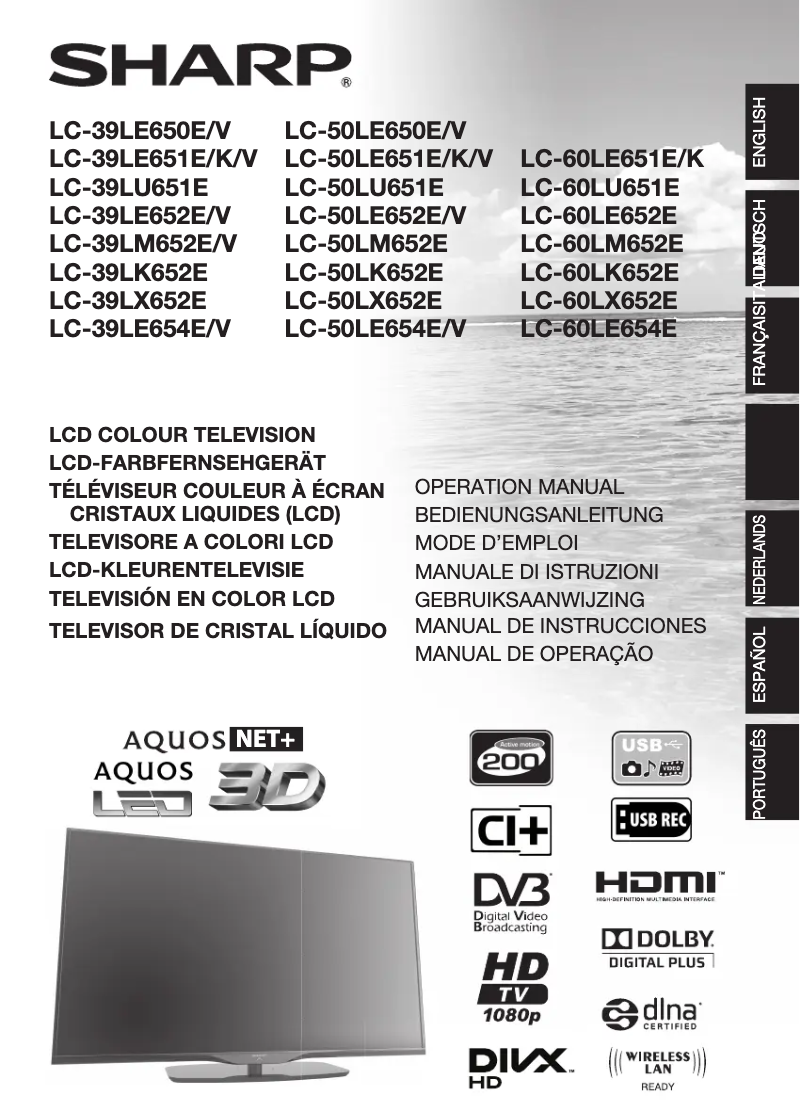 Page n°1 - Manuel utilisateur Sharp LC-50LE650V