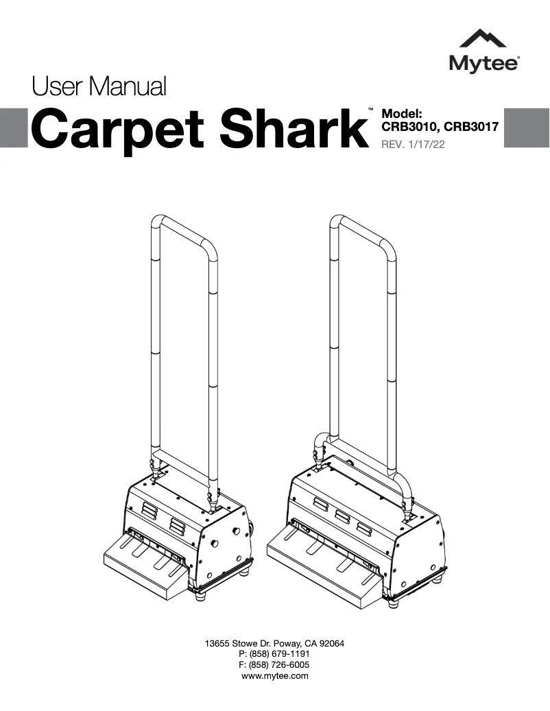 Page n°1 - Manuel utilisateur Mytee Carpet Shark CRB3010