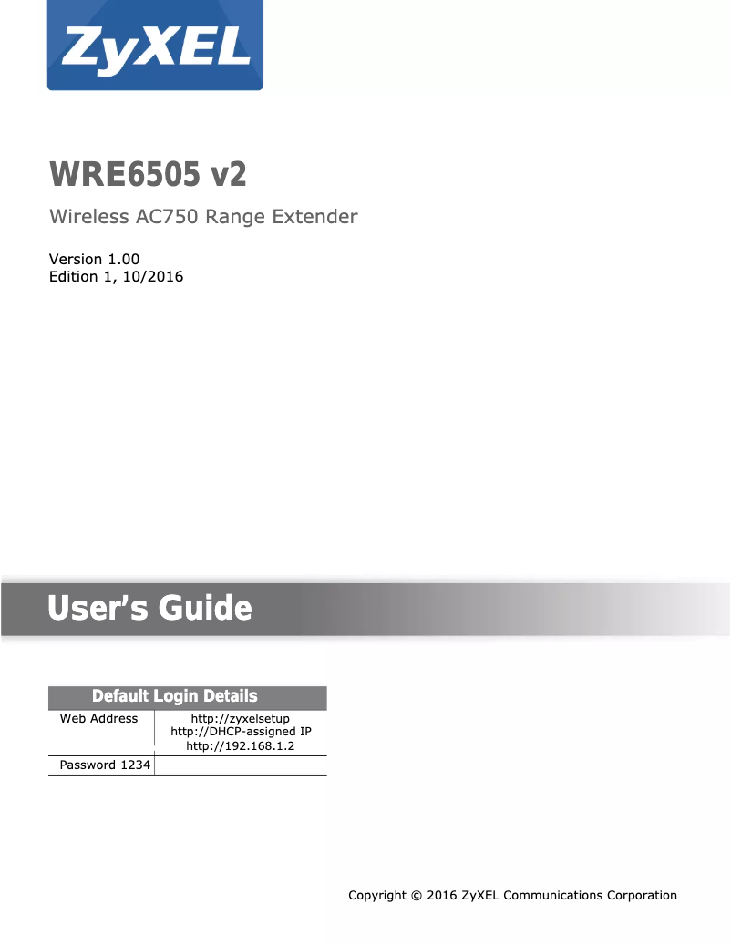 Page 1 de la notice Manuel utilisateur ZyXEL WRE6505 v2