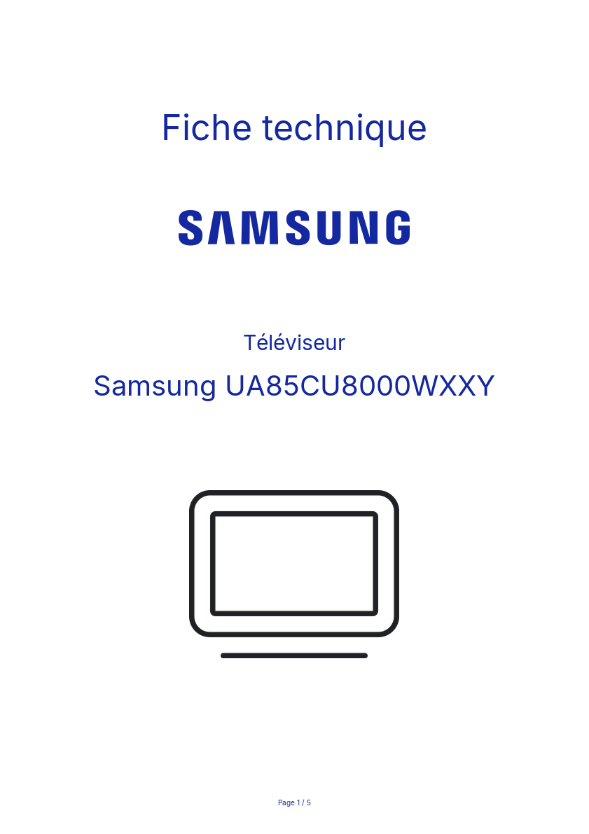 Page n°1 - Fiche technique Samsung UA85CU8000WXXY