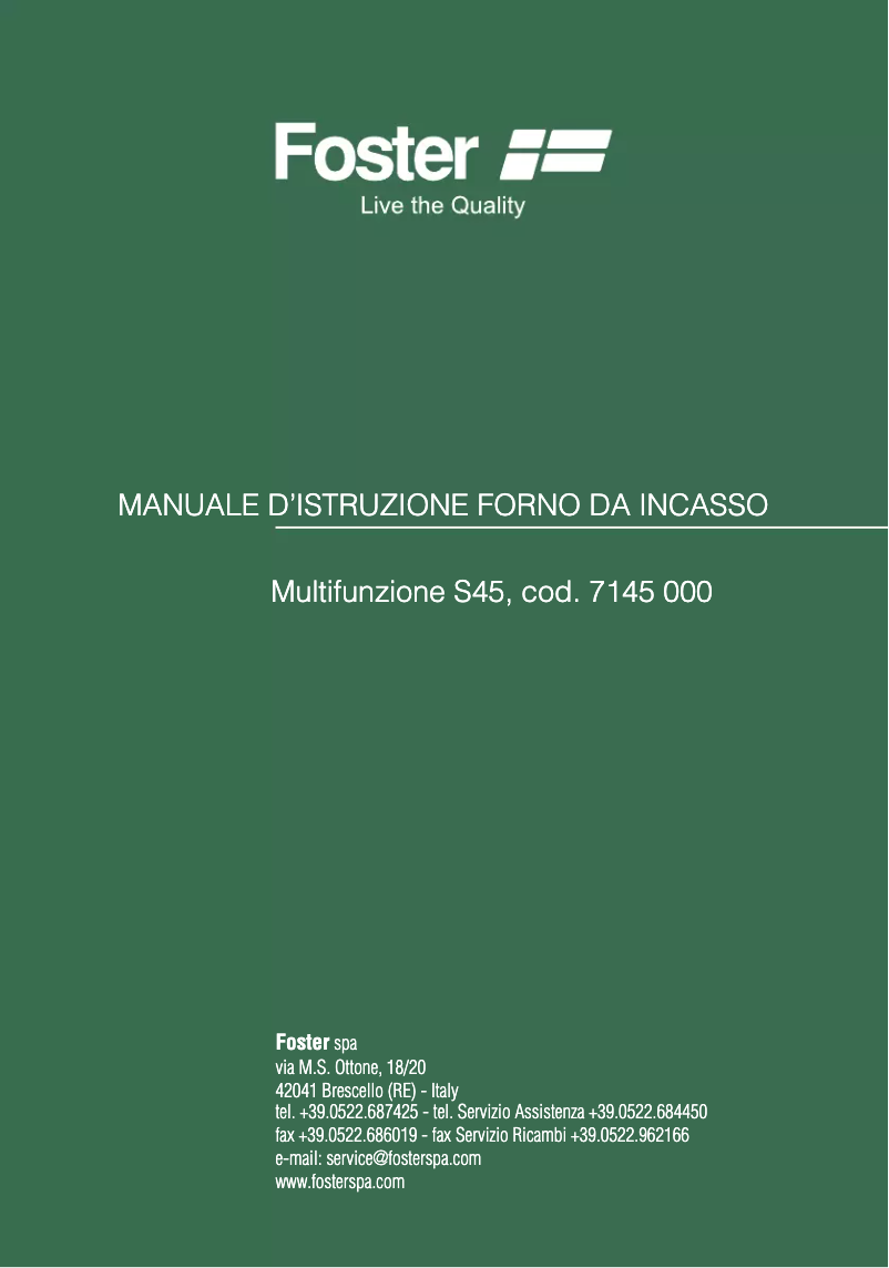 Page n°1 - Manuel utilisateur Foster 7145 000