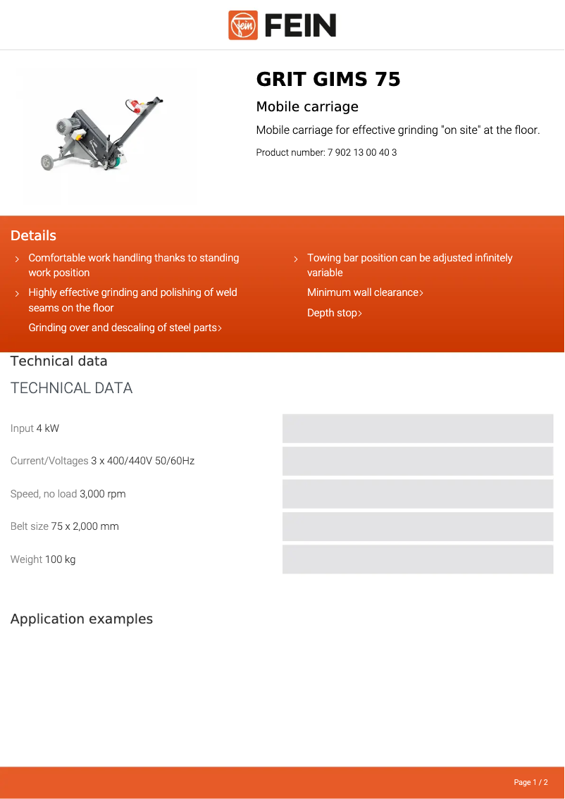 Page n°1 - Fiche technique Fein GRIT GIMS 75