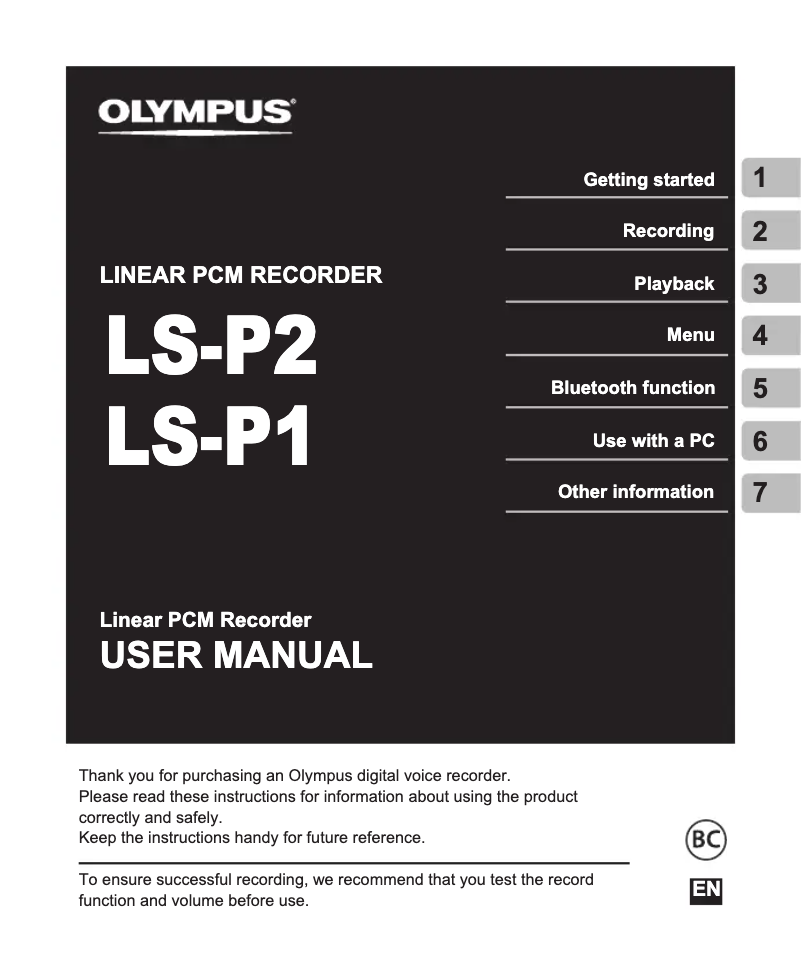 Page 1 de la notice Manuel utilisateur Olympus LS-P2