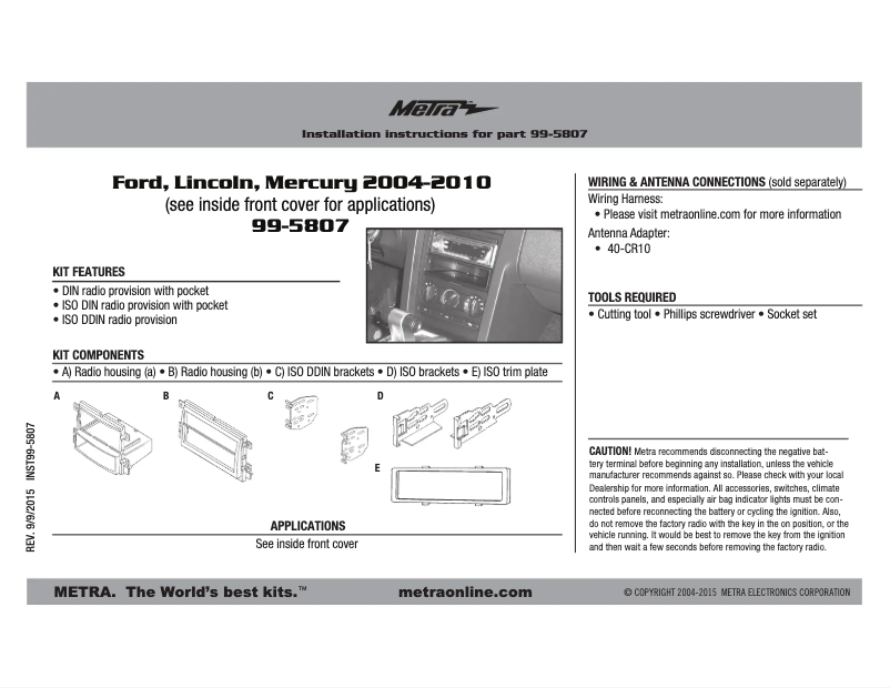 Image de la première page du manuel de l'appareil 99-5807