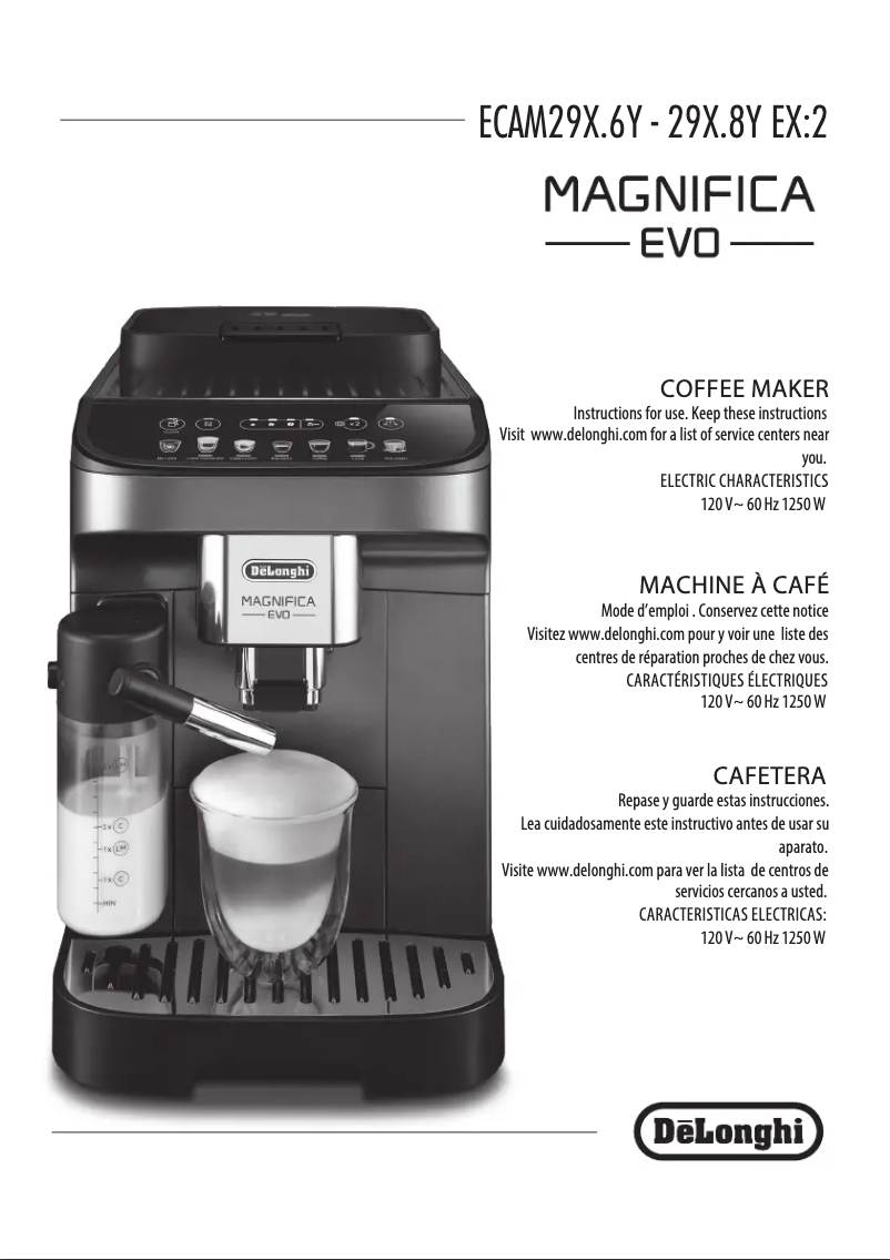 Page 1 de la notice Manuel utilisateur DeLonghi Magnifica Evo ECAM290.83.TB