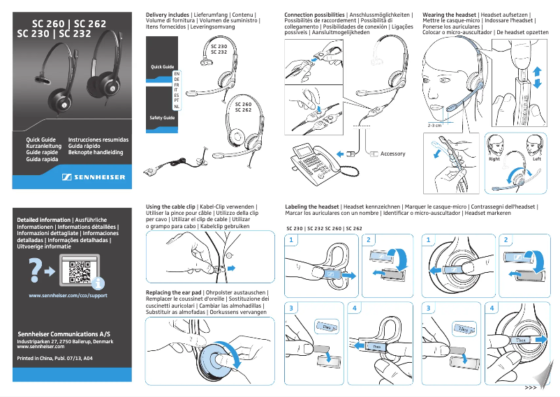 Page 1 de la notice Manuel utilisateur Sennheiser SC 262