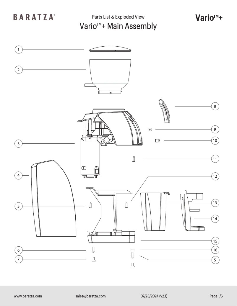 Page n°1 - Fiche technique Baratza Vario