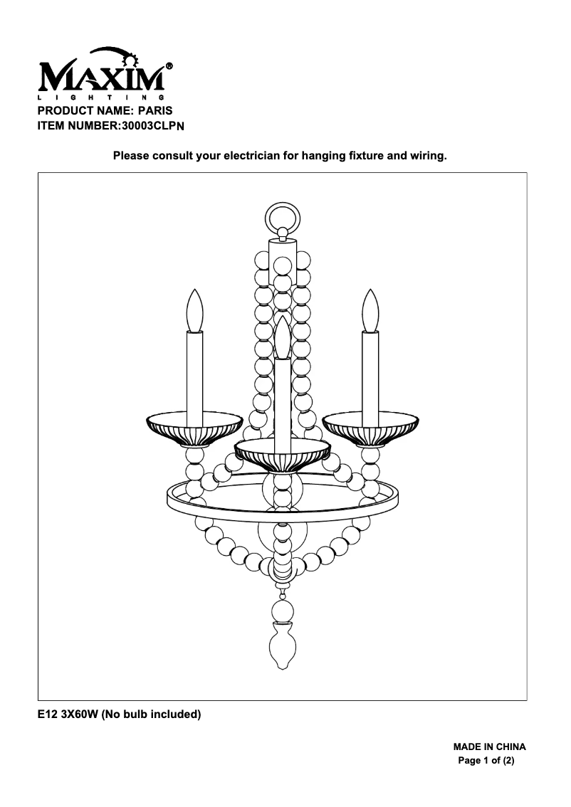 Page n°1 - Manuel utilisateur Maxim Paris 30003CLPN