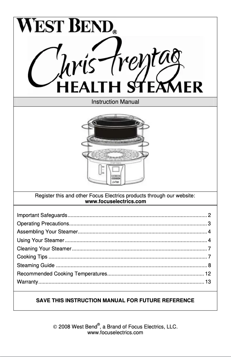 Page n°1 - Manuel utilisateur WestBend 86604CF