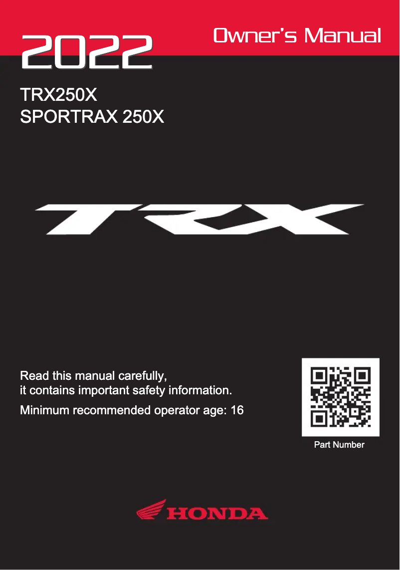 Image de la première page du manuel de l'appareil TRX250X (2022)