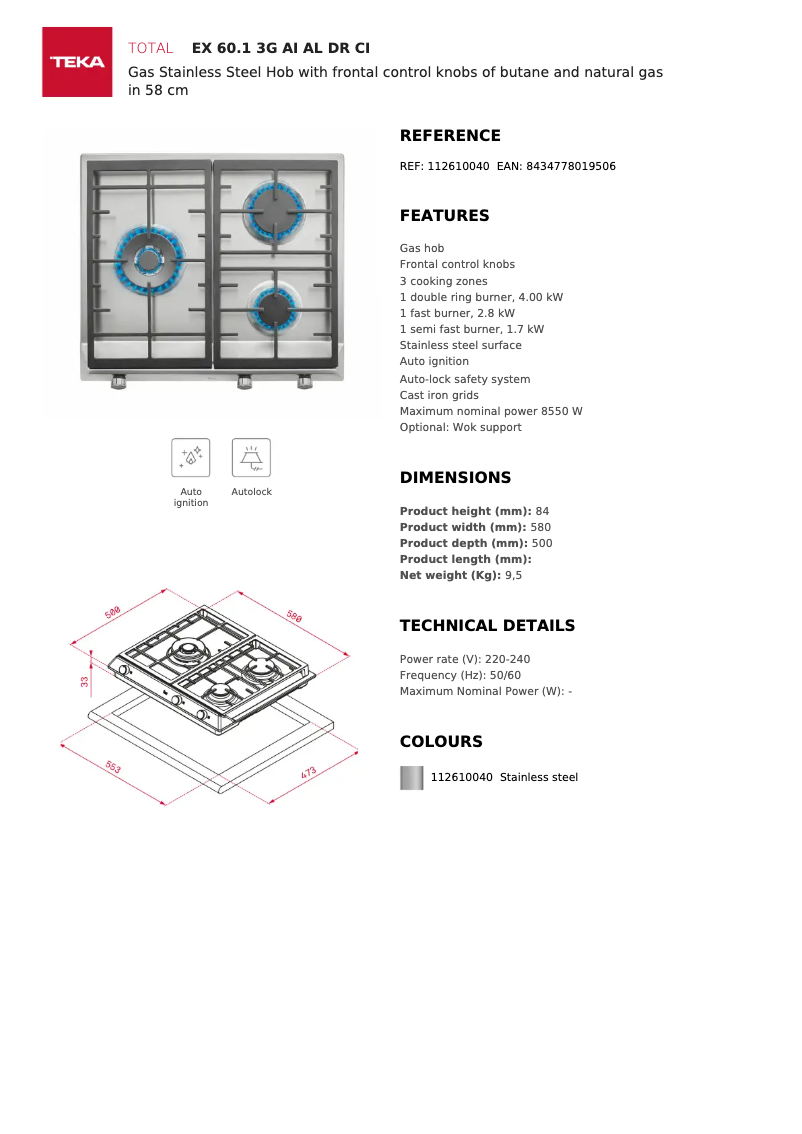 Page n°1 - Fiche technique Teka EX 60.1 3G AI AL DR CI