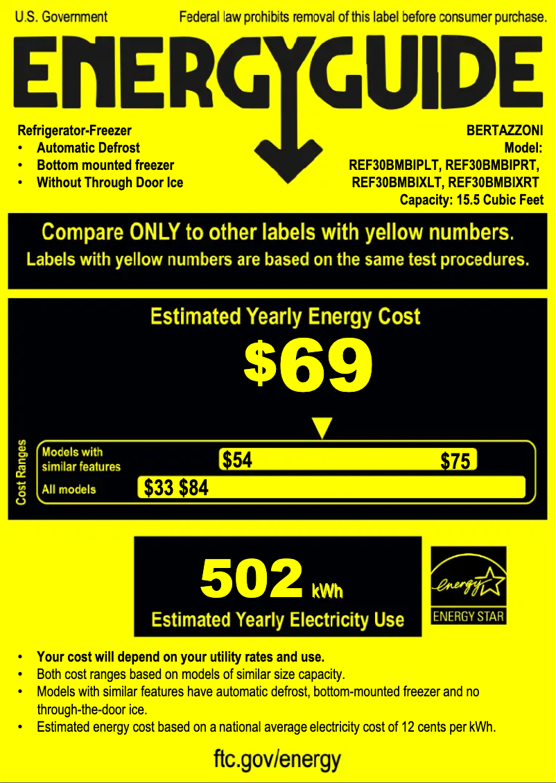 Page 1 de la notice Label énergétique Bertazzoni REF30BMBIXRT