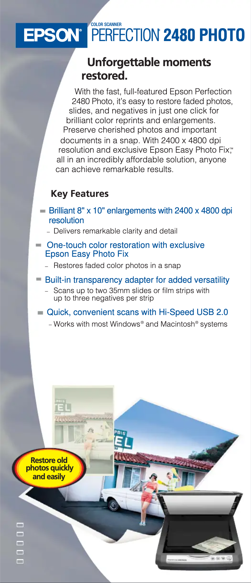 Page 1 de la notice Brochure Epson Perfection 2480 Photo