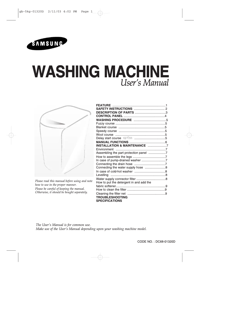 Image de la première page du manuel de l'appareil WA70K2P