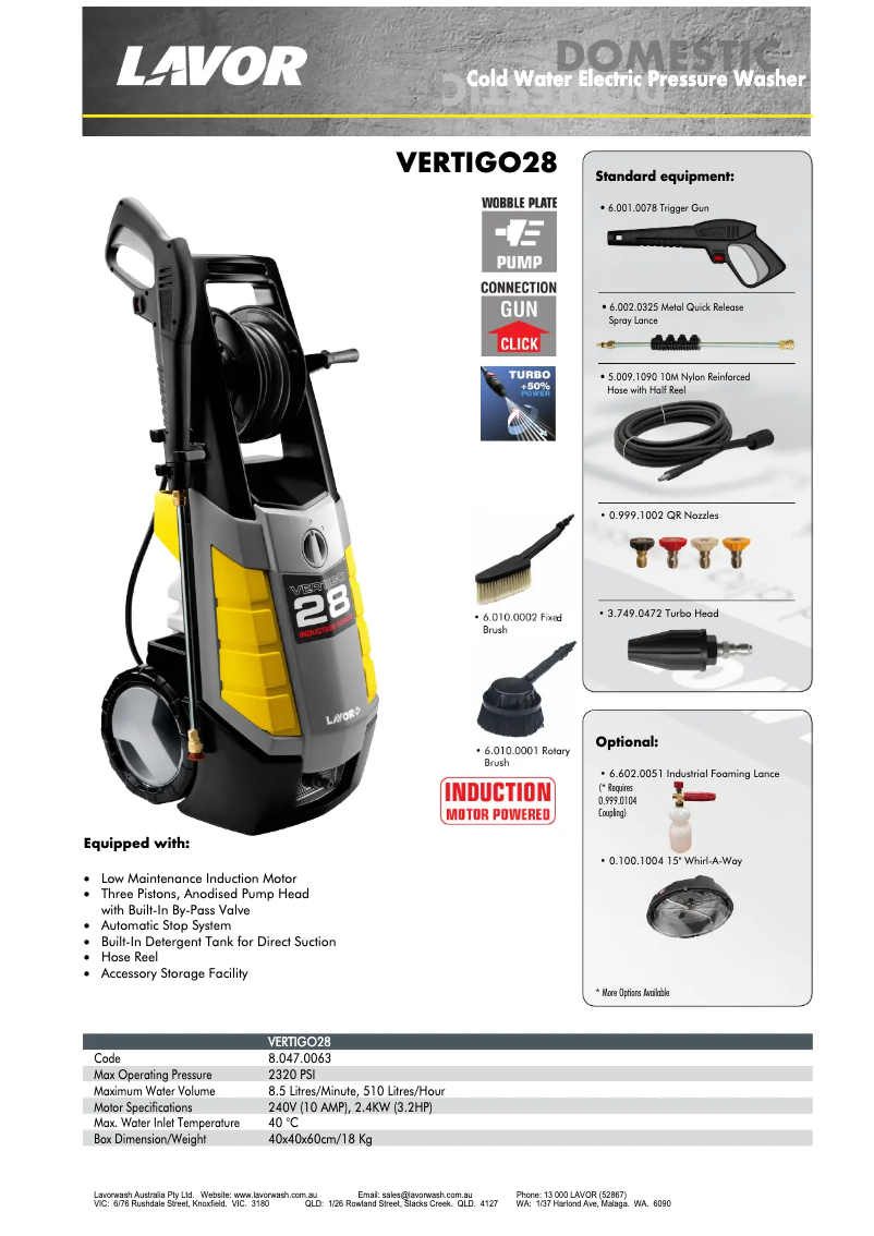 Page 1 de la notice Fiche technique Lavorwash Vertigo 28