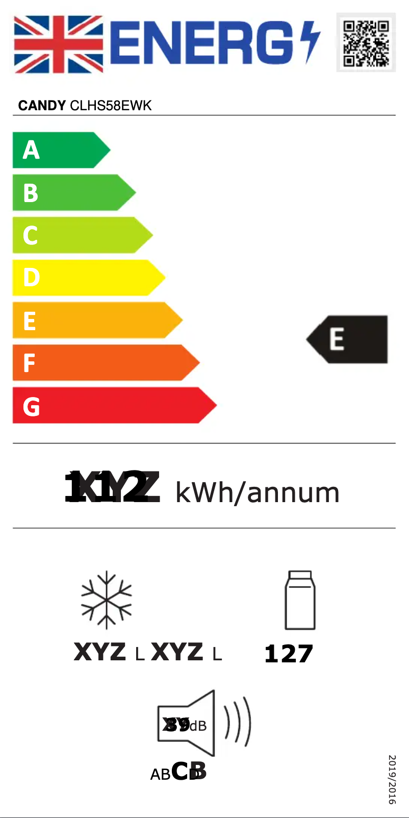 Page 1 de la notice Label énergétique Candy CLHS58EWK