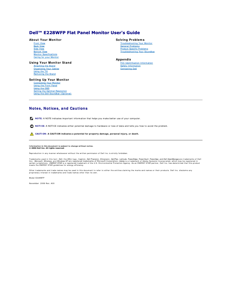 Page n°1 - Manuel utilisateur Dell E228WFP