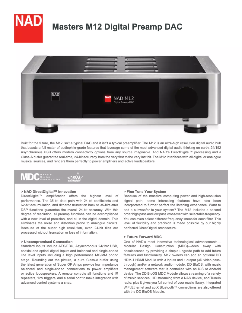 Page 1 de la notice Fiche technique NAD M12