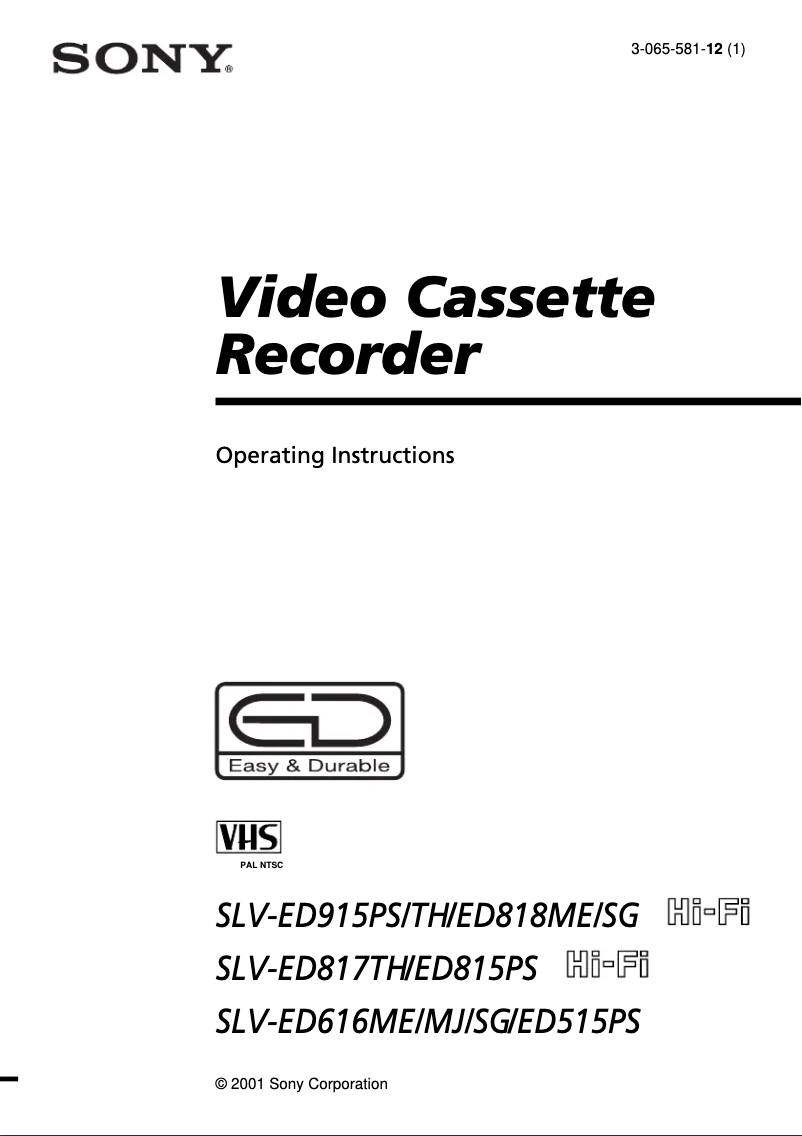 Page n°1 - Manuel utilisateur Sony SLV-ED817TH