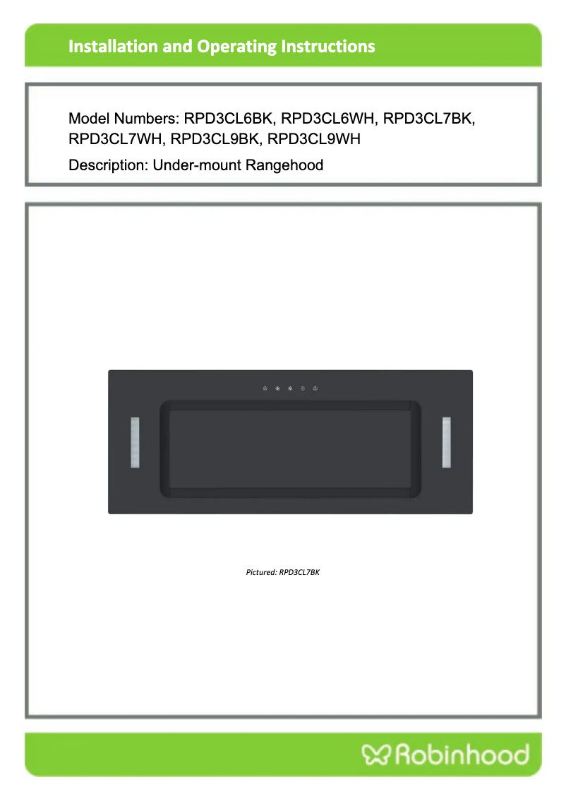 Page 1 de la notice Manuel utilisateur Robinhood RPD3CL6BK