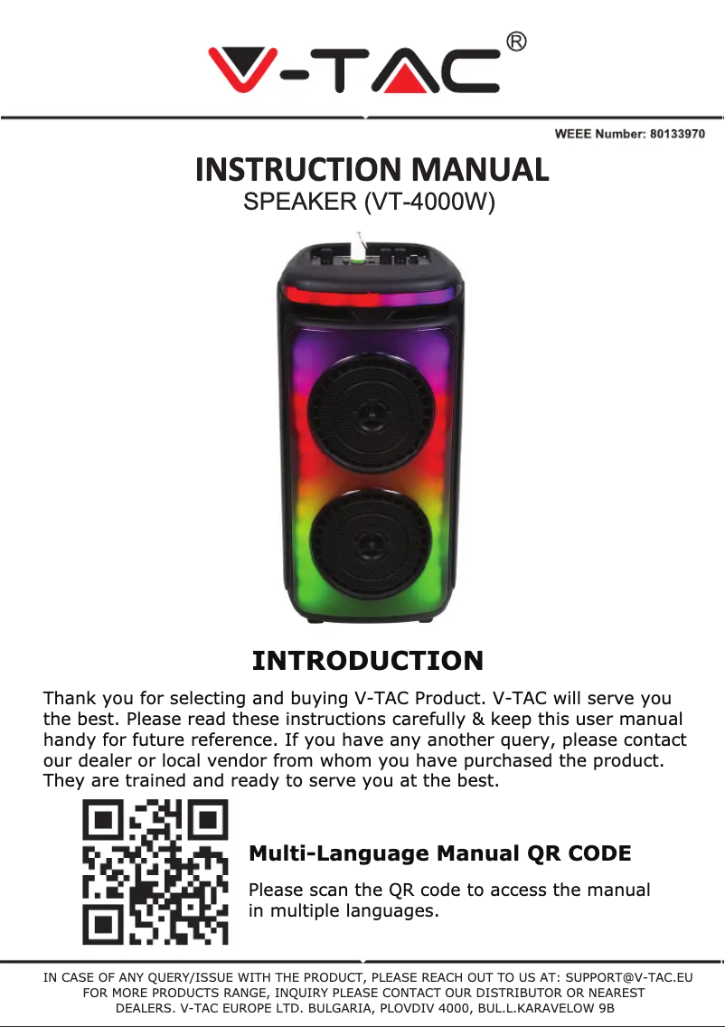 Page n°1 - Manuel utilisateur V-TAC VT-4000W