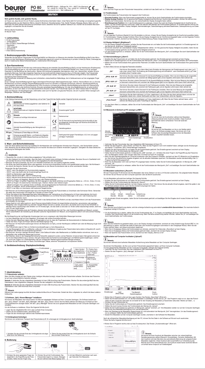 Page 1 de la notice Manuel utilisateur Beurer PO 80
