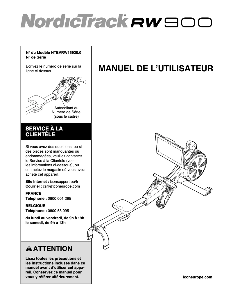 Page n°1 - Manuel utilisateur NordicTrack RW 900