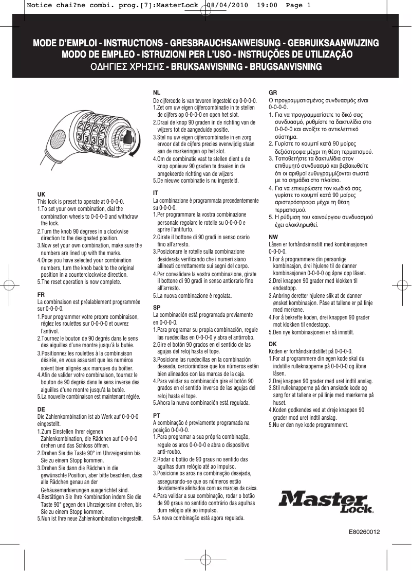 Page 1 de la notice Manuel utilisateur Master Lock 8119EURD